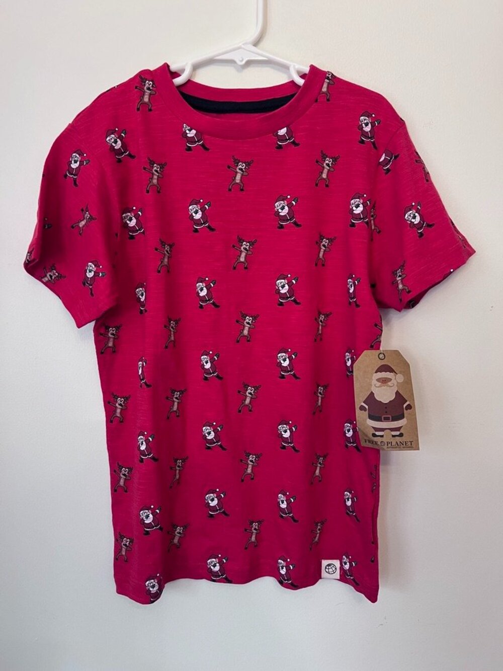 NWT Free Planet Boys Christmas Santa Dabbing All-Over Print Tee size 8